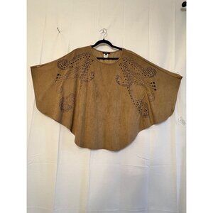 Alberto Makali Laser-Cut Brown Faux Suede Poncho Top XL Boho Chic